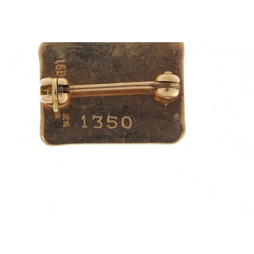 2559 - 10ct gold and enamel City Bank Quarter Century Club lapel pin, 1.5cm in length, 3.2g