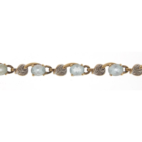 2525 - 9ct gold blue stone and diamond bracelet, 18cm in length, 7.5g