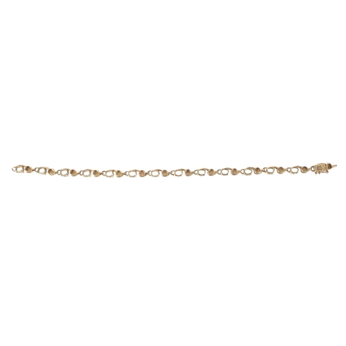 2525 - 9ct gold blue stone and diamond bracelet, 18cm in length, 7.5g