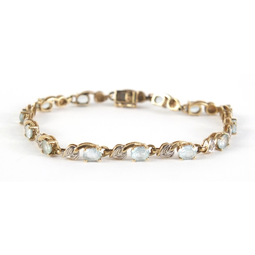 2525 - 9ct gold blue stone and diamond bracelet, 18cm in length, 7.5g