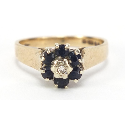 2571 - 9ct gold diamond and sapphire ring, size K, 2.2g