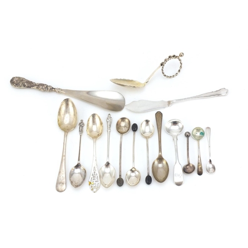 2496 - Victorian and later silver flatware including teaspoons, a caddy spoon and shoehorn, various hallmar... 