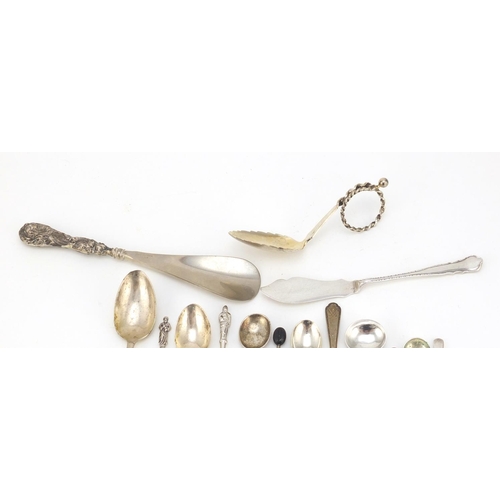 2496 - Victorian and later silver flatware including teaspoons, a caddy spoon and shoehorn, various hallmar... 