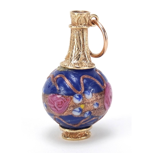 2557 - Italian 9ct gold hand painted glass ewer charm, 3.5cm high, 10.6g