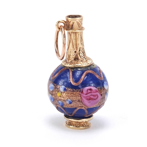 2557 - Italian 9ct gold hand painted glass ewer charm, 3.5cm high, 10.6g