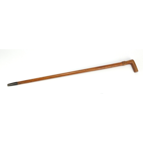 94 - Malacca walking stick with carved belt design collar, 82cm in length