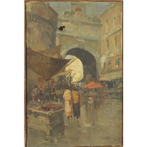 928 - S Gennaro M - Continental market, oil on canvas, framed, 44cm x 29cm