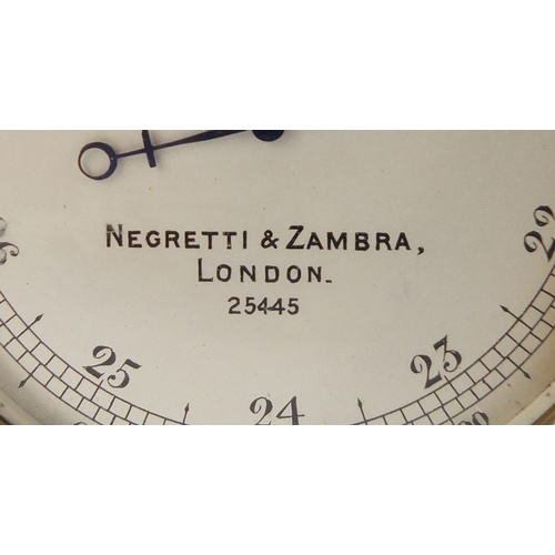 80 - Large brass cased pocket compensated barometer by Negretti & Zambra of London with velvet and silk l... 