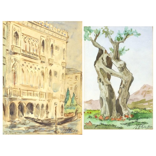 937 - W E Richardson - Dance of the Olives and Venice, two Australian watercolours, mounted and framed, th... 