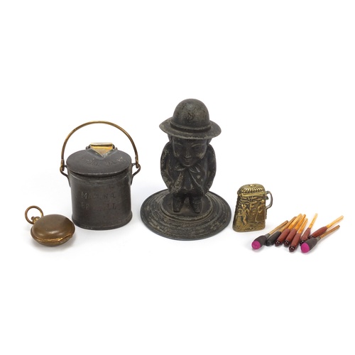 86 - Objects including a Tony Weller inkwell and model dairy vesta, the largest 10.5cm high