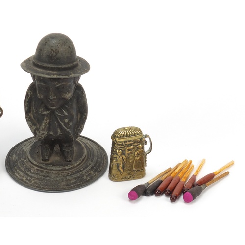 86 - Objects including a Tony Weller inkwell and model dairy vesta, the largest 10.5cm high