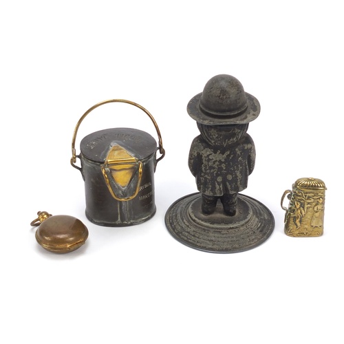 86 - Objects including a Tony Weller inkwell and model dairy vesta, the largest 10.5cm high