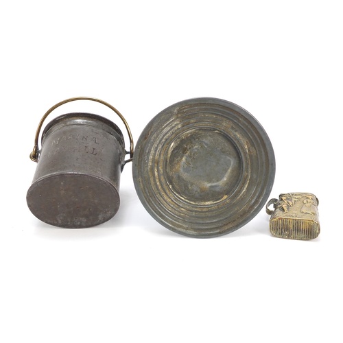 86 - Objects including a Tony Weller inkwell and model dairy vesta, the largest 10.5cm high