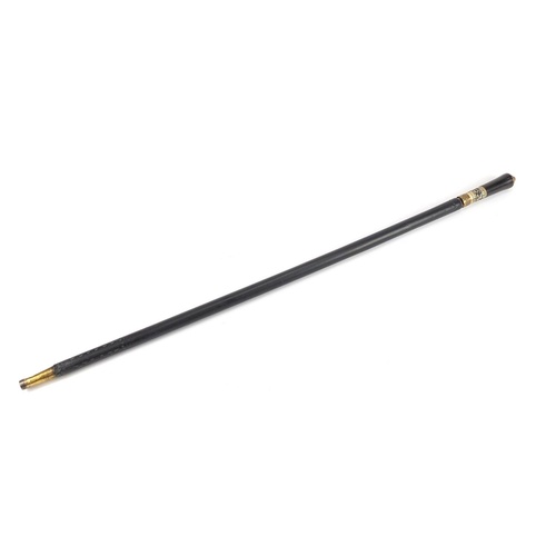 92 - Indian ebony sword stick with carved bone section and steel blade, 92cm in length