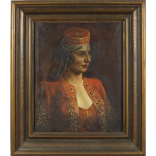 956 - Kyril Vassilev 1923 - Lebanese woman, oil on canvas, framed, inscribed label verso, 57cm x 52.5cm