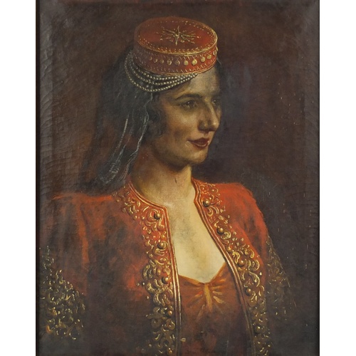 956 - Kyril Vassilev 1923 - Lebanese woman, oil on canvas, framed, inscribed label verso, 57cm x 52.5cm