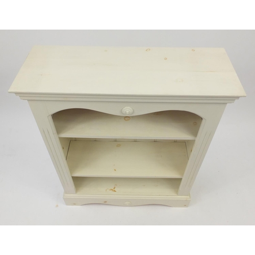 48 - Cream painted pine open bookcase, fitted with two adjustable shelves, 107cm H x 89cm W x 33cm D