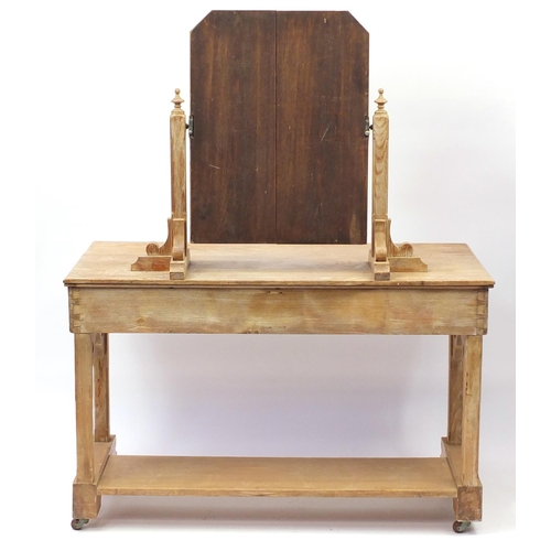 20 - Gothic style light oak dressing table with swing mirror above two drawers, 144cm H x 120cm W x 60cm ... 