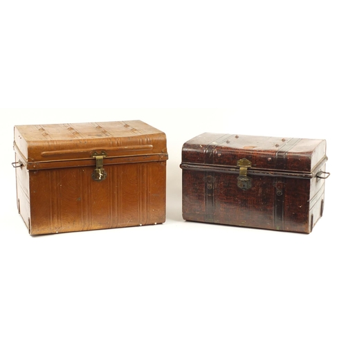 59 - Two vintage tin travelling trunks, the largest 51cm H x 75cm W x 55cm D