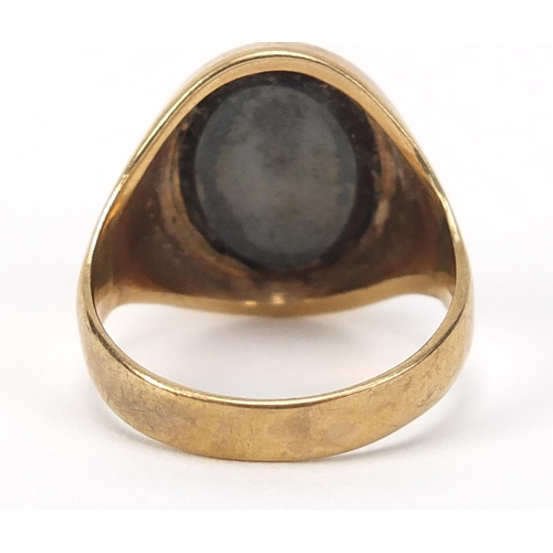 2547 - 9ct gold intaglio classical bust seal ring, size S, 7.0g