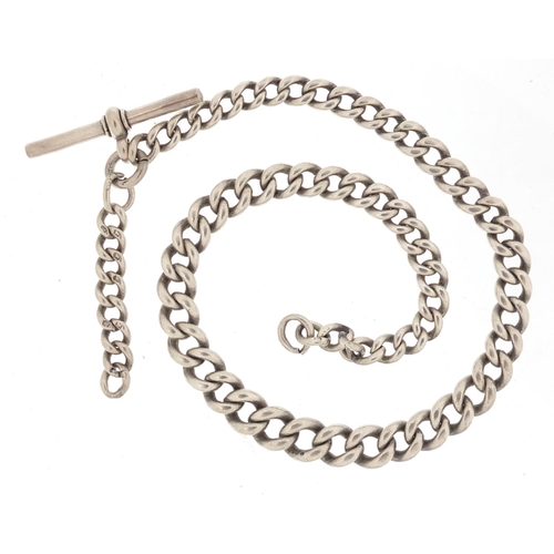 2532 - Graduated silver watch chain with T-bar, 35cm in length, 40.8g