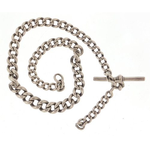 2532 - Graduated silver watch chain with T-bar, 35cm in length, 40.8g