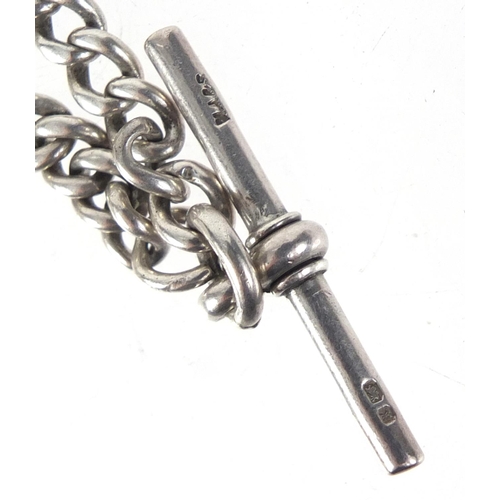 2532 - Graduated silver watch chain with T-bar, 35cm in length, 40.8g