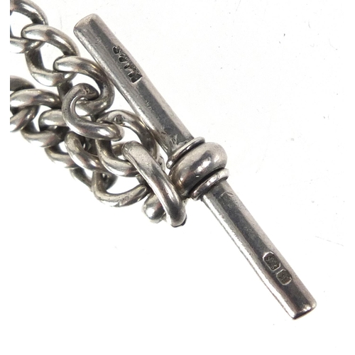 2532 - Graduated silver watch chain with T-bar, 35cm in length, 40.8g