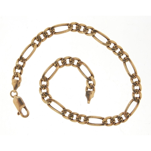 2528 - 9ct gold figaro link bracelet, 20cm in length, 3.8g