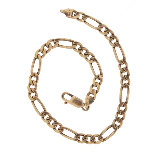 2528 - 9ct gold figaro link bracelet, 20cm in length, 3.8g