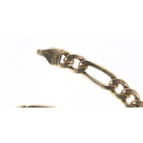 2528 - 9ct gold figaro link bracelet, 20cm in length, 3.8g