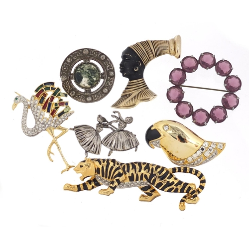 2609 - Costume brooches including silver ballerinas and enamelled animals