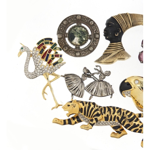 2609 - Costume brooches including silver ballerinas and enamelled animals