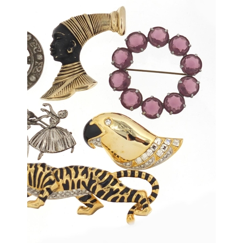 2609 - Costume brooches including silver ballerinas and enamelled animals