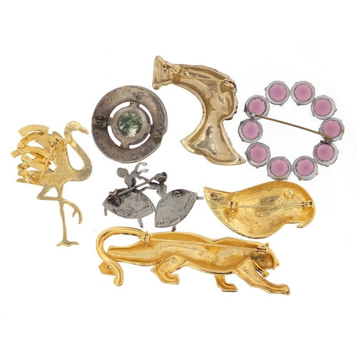 2609 - Costume brooches including silver ballerinas and enamelled animals