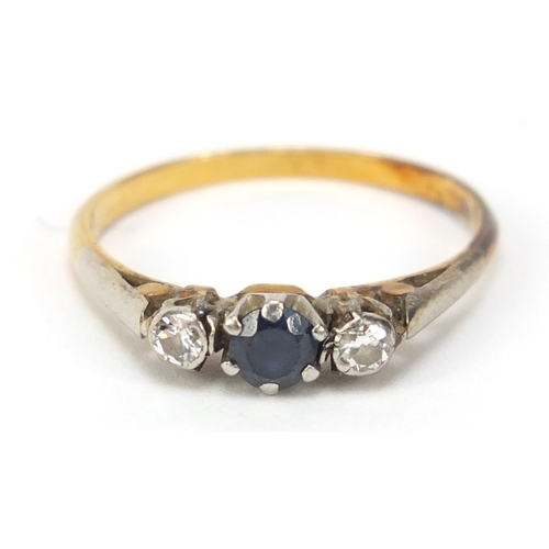 2566 - 18ct gold sapphire and diamond ring, size L, 1.9g