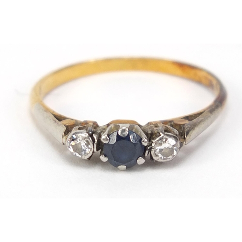 2566 - 18ct gold sapphire and diamond ring, size L, 1.9g