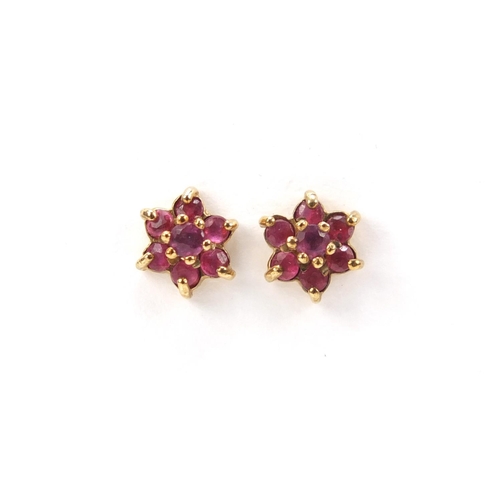 2544 - Pair of 9ct gold garnet flower head earrings, 0.mm in diameter