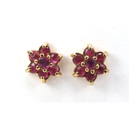 2544 - Pair of 9ct gold garnet flower head earrings, 0.mm in diameter