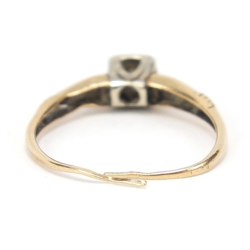 2531 - Unmarked gold diamond solitaire ring, housed in a W Bruford & Son tooled leather box, 1.2g