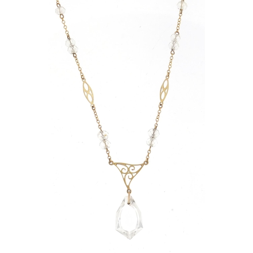 2543 - 9ct gold crystal necklace, housed in a H Bateman box, 38cm in length, 3.8g