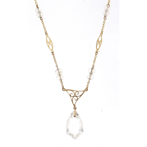 2543 - 9ct gold crystal necklace, housed in a H Bateman box, 38cm in length, 3.8g