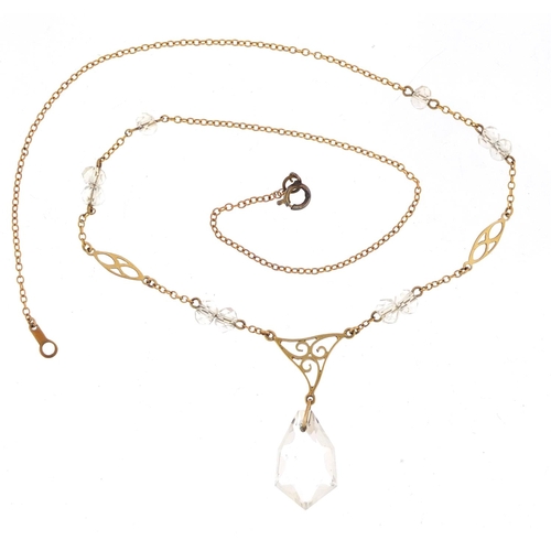 2543 - 9ct gold crystal necklace, housed in a H Bateman box, 38cm in length, 3.8g