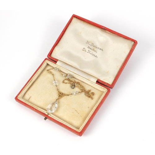 2543 - 9ct gold crystal necklace, housed in a H Bateman box, 38cm in length, 3.8g