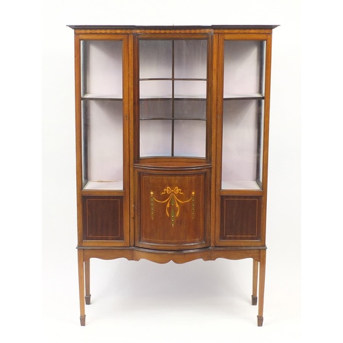 2064 - Edwardian inlaid mahogany display cabinet with concave glass above a convex door, 172cm H x 115cm W ... 