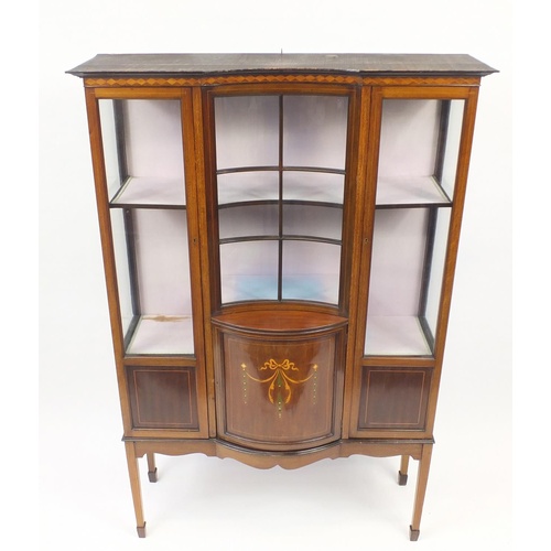 2064 - Edwardian inlaid mahogany display cabinet with concave glass above a convex door, 172cm H x 115cm W ... 