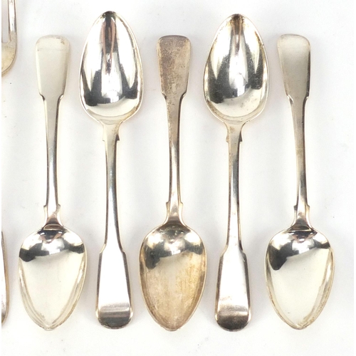 2492A - Five Georgian silver teaspoons and three Victorian silver forks, various hallmarks, the largest 18.5... 