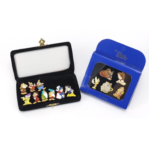 2500A - Set of enamelled Snow White & the Seven Dwarfs and Beauty and the beast badges