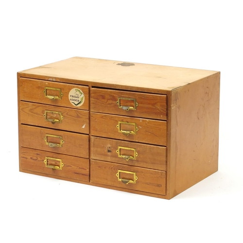10 - Pine eight drawer filing chest, 44cm H x 73cm W x 45cm D