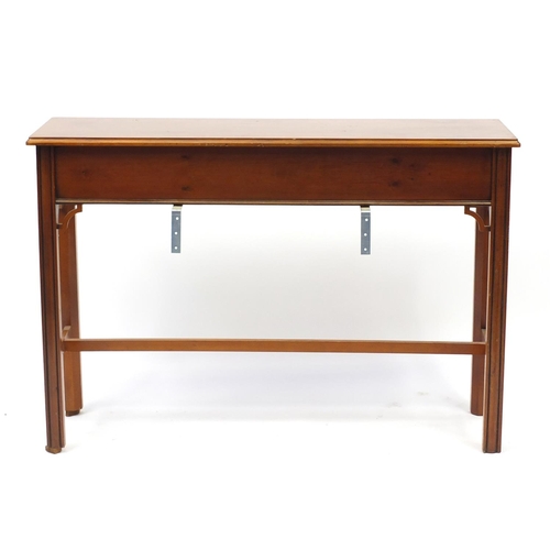 8 - Yew console table fitted with three drawers, 77cm H x 114cm W x 35cm D